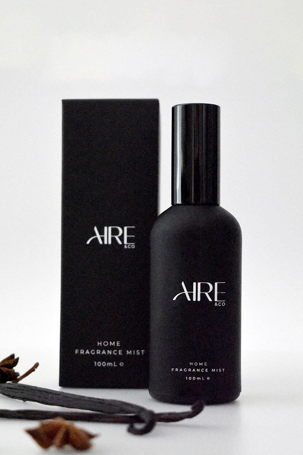 Essence home fragrance mist bottle and packaging by Aire & Co on a white background
