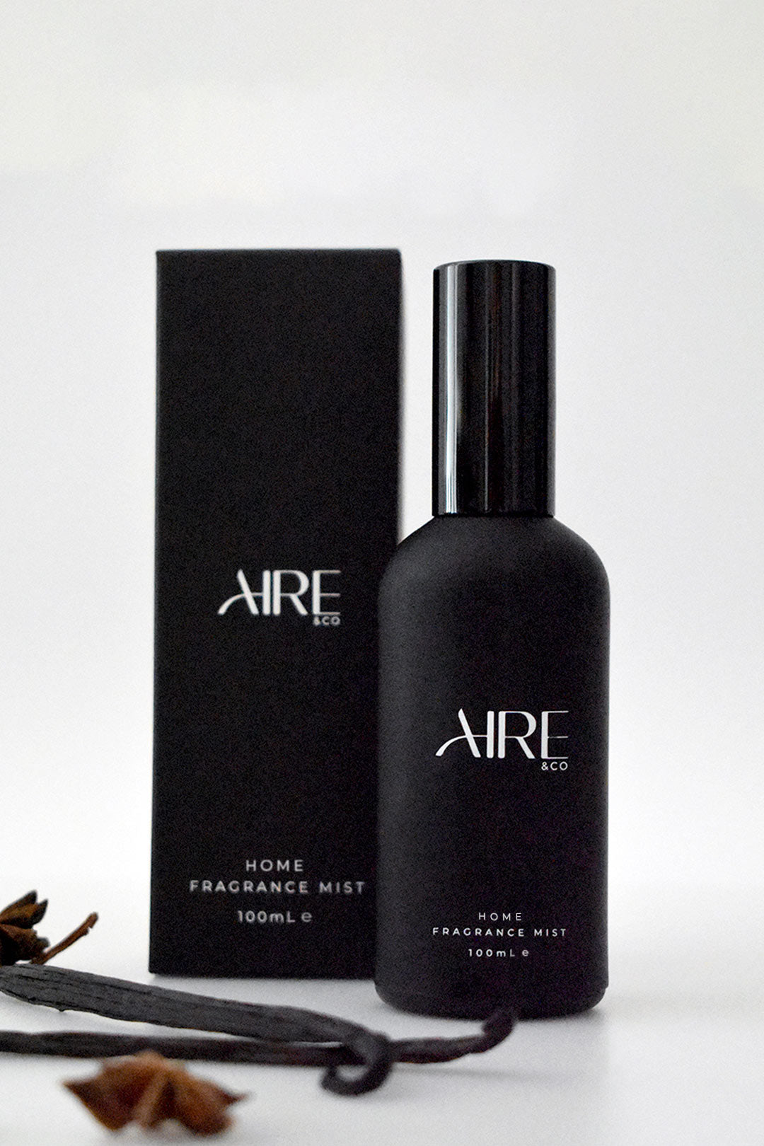 Essence home fragrance mist bottle and packaging by Aire & Co on a white background